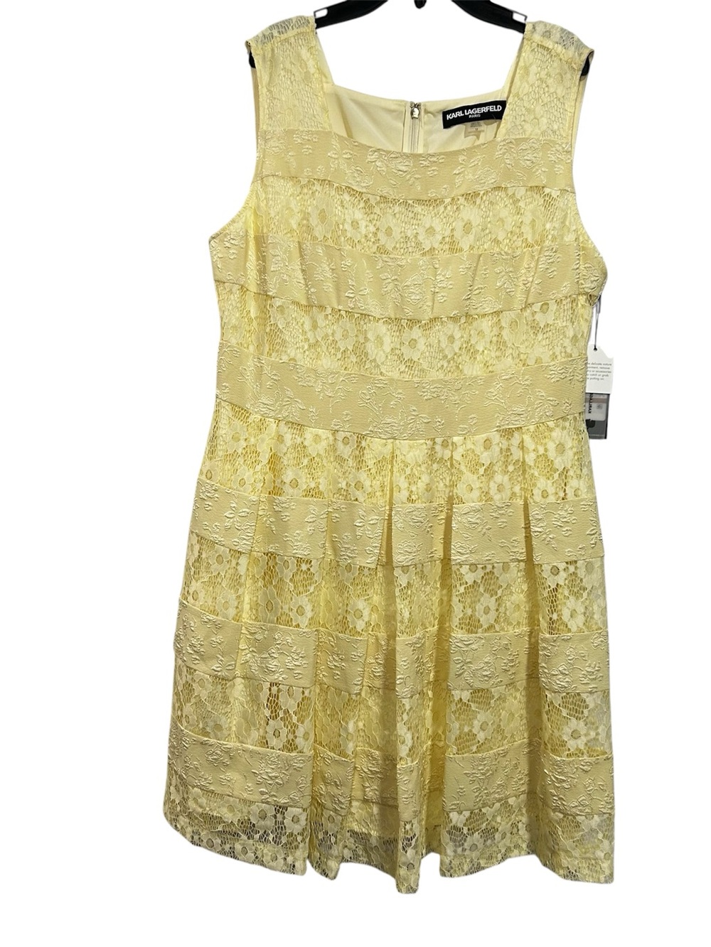 Karl Lagerfeld Paris Size 12 Pastel Yellow Floral Overlay Dress NWT $149